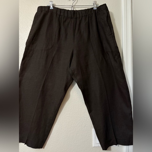 Lino by Chico's Chocolate Brown Linen Pull On Cropped Relaxed Fit Elastic Waist - Picture 1 of 11
